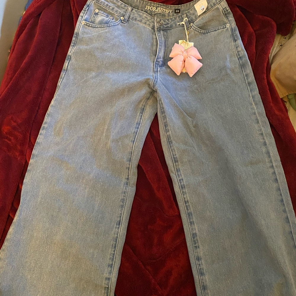 Blue Flare & Wide Leg Jean with pink bows